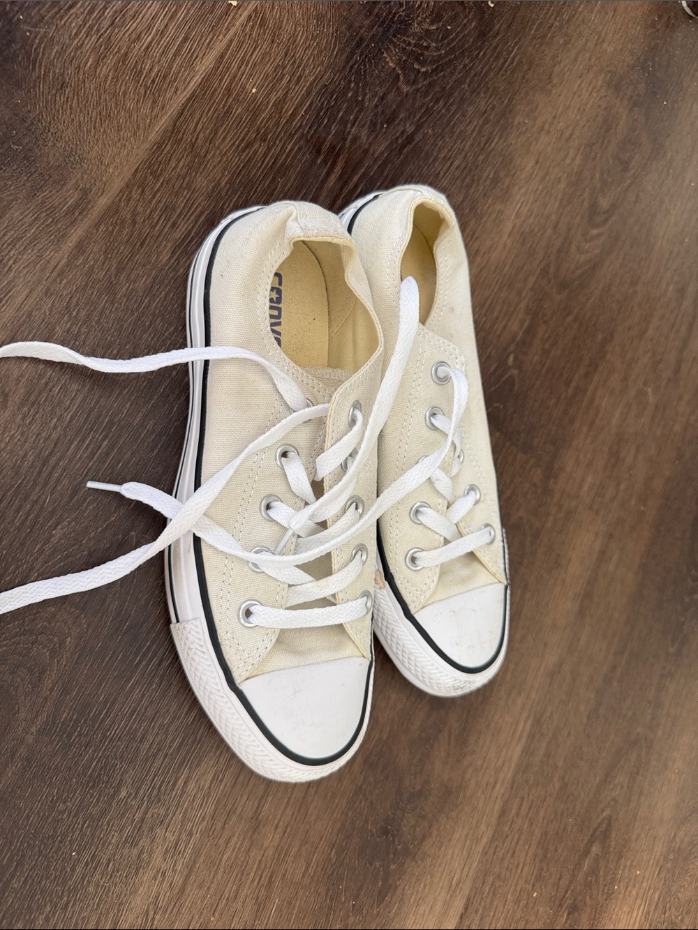 Converse Kids Low Top Sneakers in Cream White with Black Trim